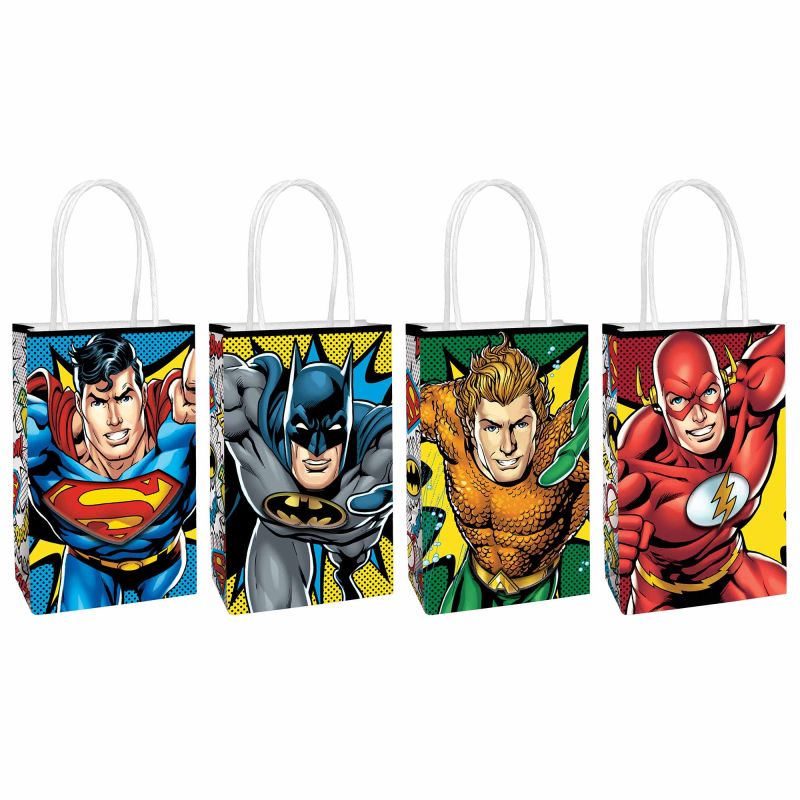 8 Pack Justice League Heroes Unite Create Your Own Paper Kraft Bags - 21cm x 13cm x 8cm