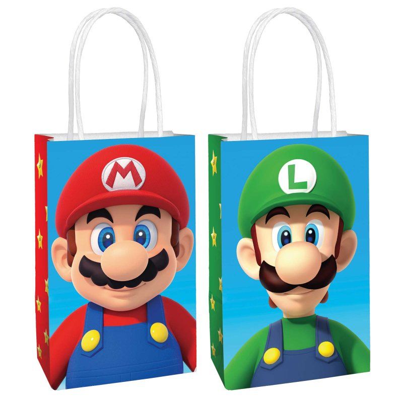 8 Pack Super Mario Brothers Paper Kraft Bags - 21cm x 13cm x 8cm