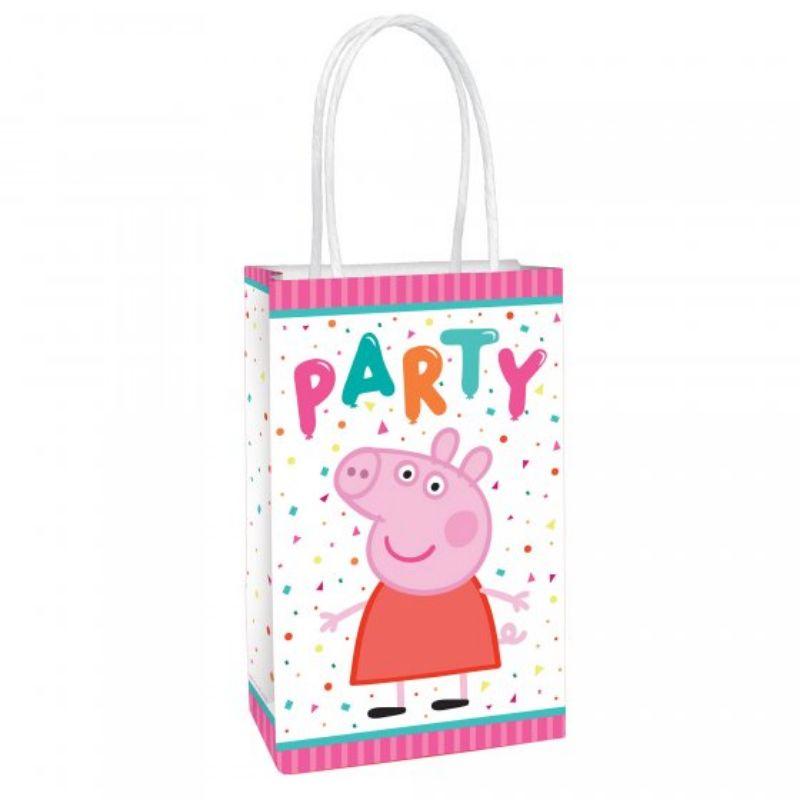 8 Pack Peppa Pig Confetti Party Paper Kraft Bags - 12cm x 20cm x 8cm