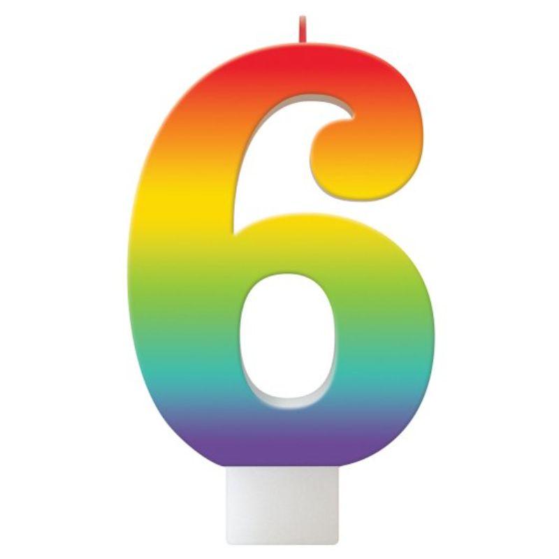 Birthday Celebration Rainbow Candle Number #6 - 11cm
