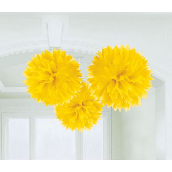 3 Pack Yellow Fluffy Tissue Decorations 40cm
