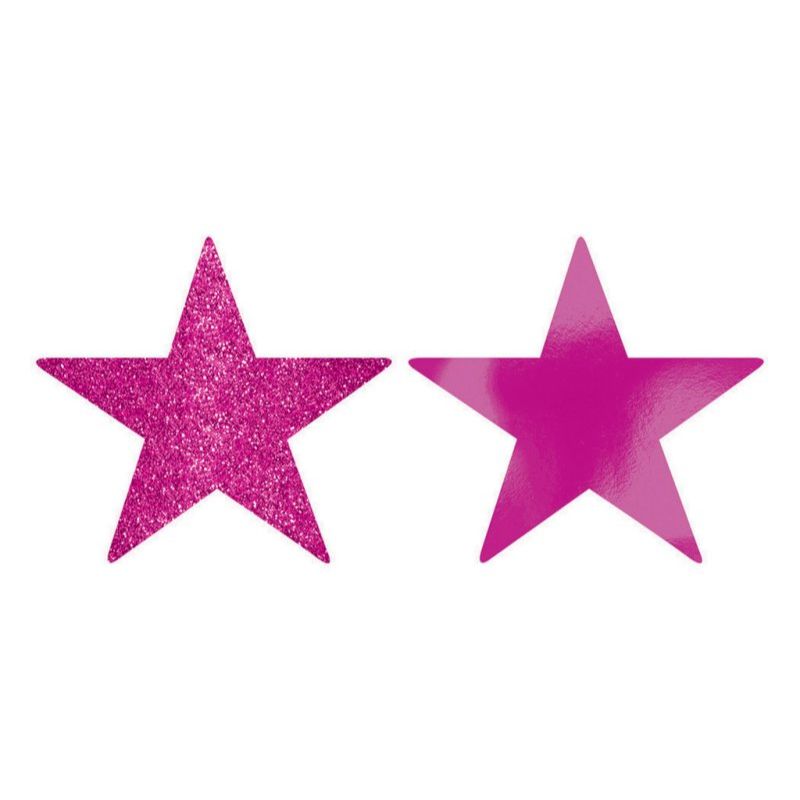 5 Pack Bright Pink Foil & Glitter Gold Star Cutouts - 12cm