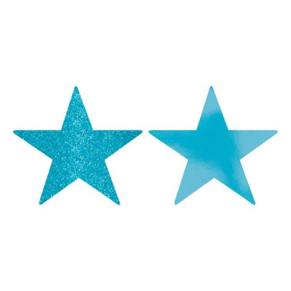 5 Pack Blue Solid Star Foil & Glitter Cutouts - 12cm