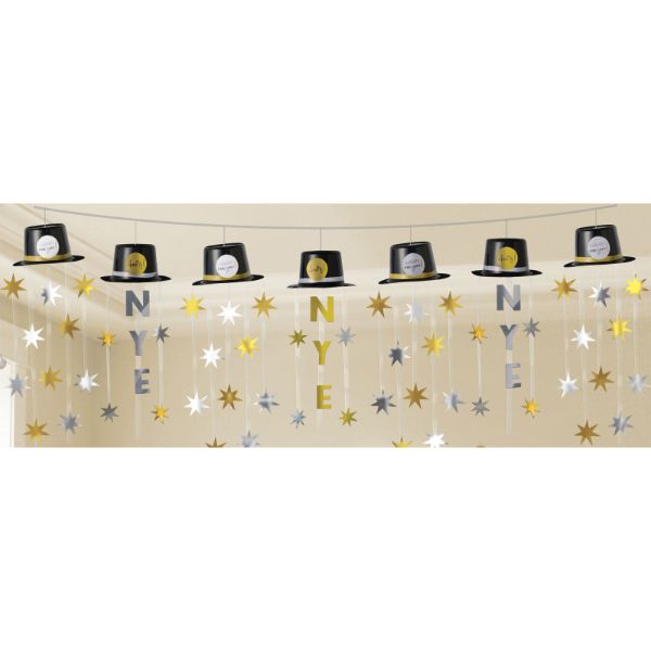 Black Silver & Gold New Year Eve Top Hat Garland - 3.6m