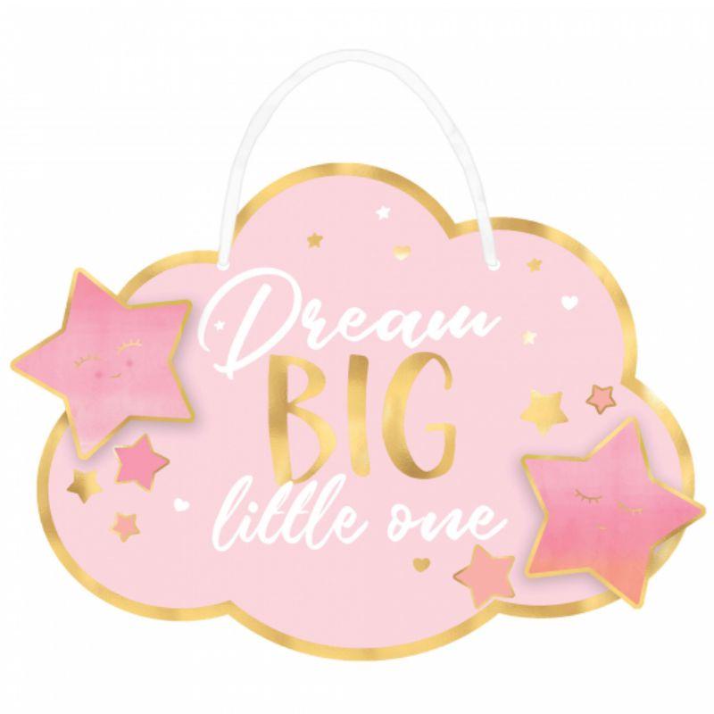 Oh Baby Girl Dream Big Little One Cardboard Hanging Sign - 34cm x 34cm