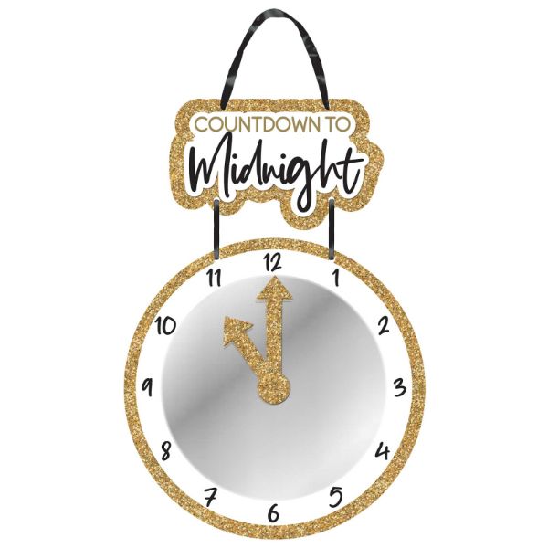 Countdown To Midnight Mirror Clock MDF Gold Glittered Hanging Sing
