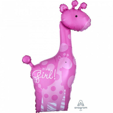 SuperShape XL Safari Baby Girl Giraffe Foil Balloon - 64cm x 107cm - The Base Warehouse