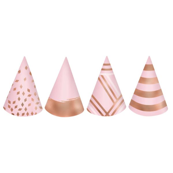 12 Pack Blush Birthday Mini Cone Hats - 10cm