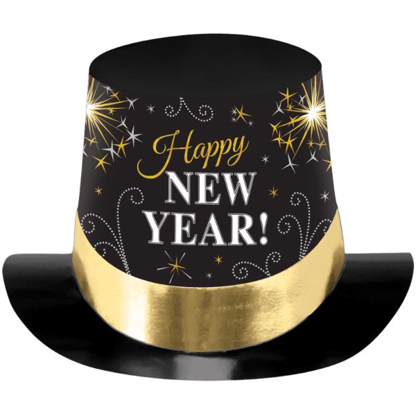 Black Silver & Gold Happy New Year Top Hat