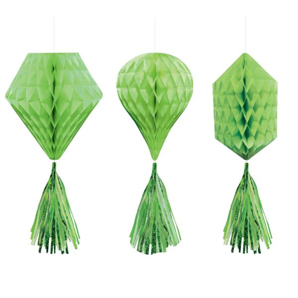 3 Pack Kiwi Green Mini Honeycomb Hanging Decorations