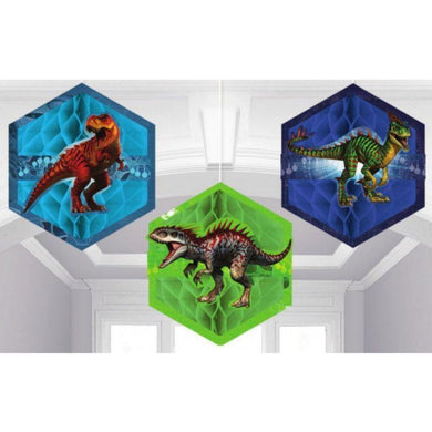 3 Pack Jurassic World Tissue & Printed Paper Honeycomb Decorations - 17.7cm - The Base Warehouse
