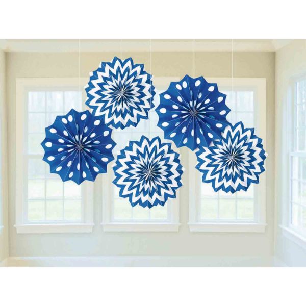 5 Pack Bright Royal Blue Printed Fan Decorations - 20cm | The Base ...