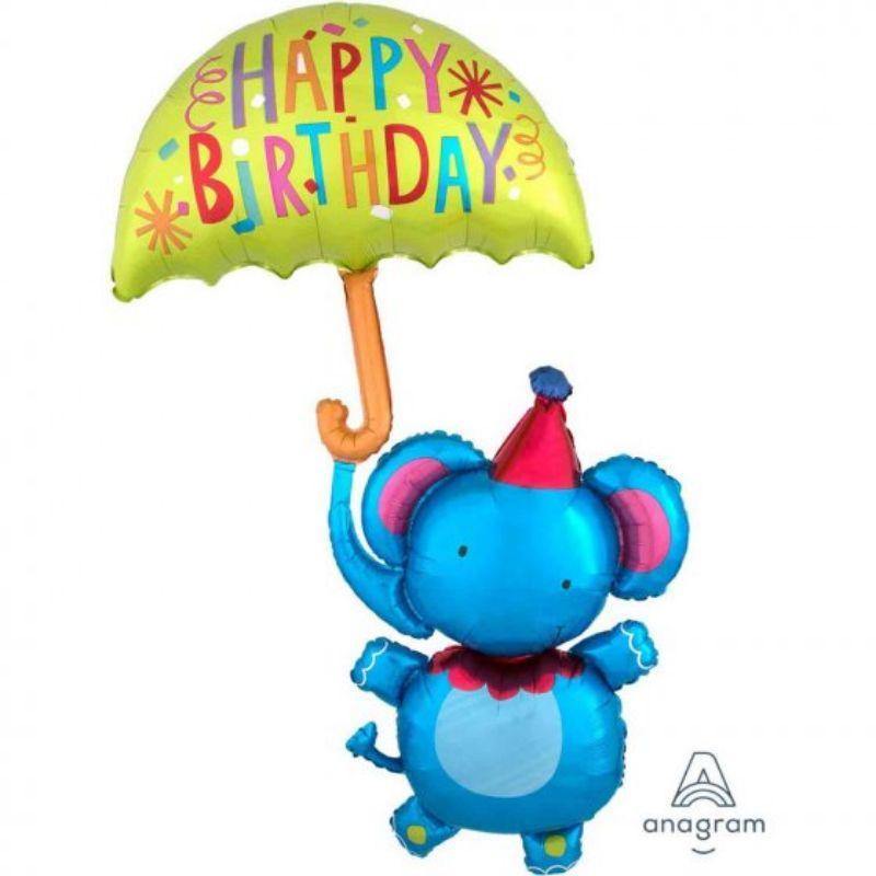 Multi-Balloon Circus Elephant Happy Birthday Foil Balloon - 99cm x 144cm - The Base Warehouse