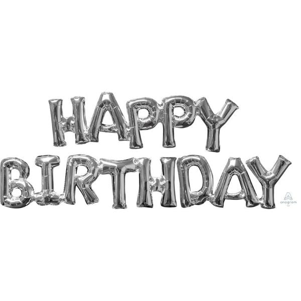 Silver Phrase Happy Birthday Foil Balloons