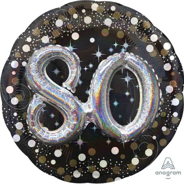 Multi-Balloon Holographic Sparkling 80th Birthday - 91cm