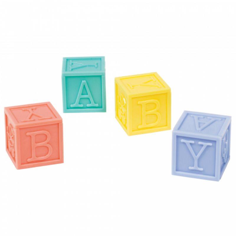 4 Pack Baby Shower Multi-Coloured Plastic Baby Blocks - 3cm