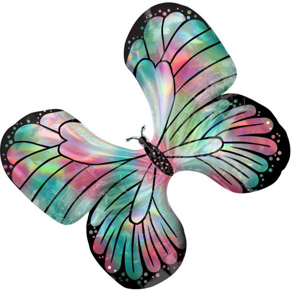 Supershape Holographic Iridescent Teal & Pink Butterfly Foil Balloon - 76cm x 66cm