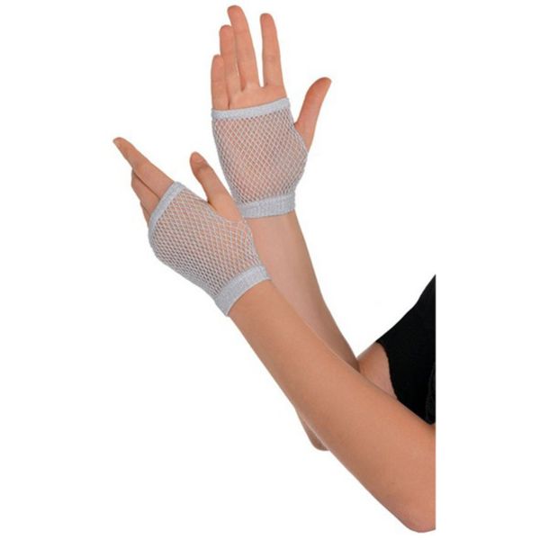 Silver Fishnet Short Gloves