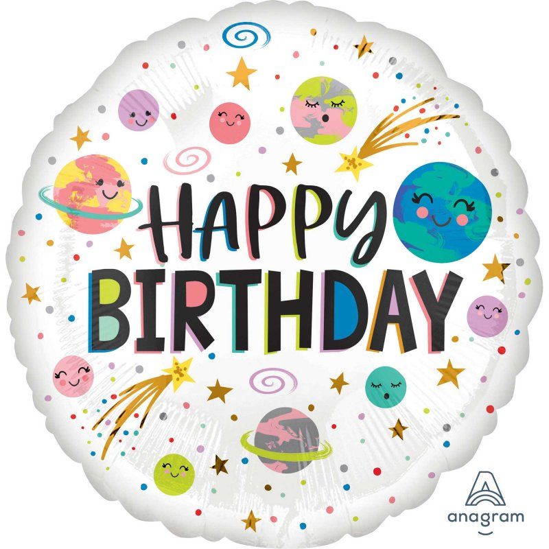 Happy Birthday Smiling Galaxy Round Foil Balloon 45cm
