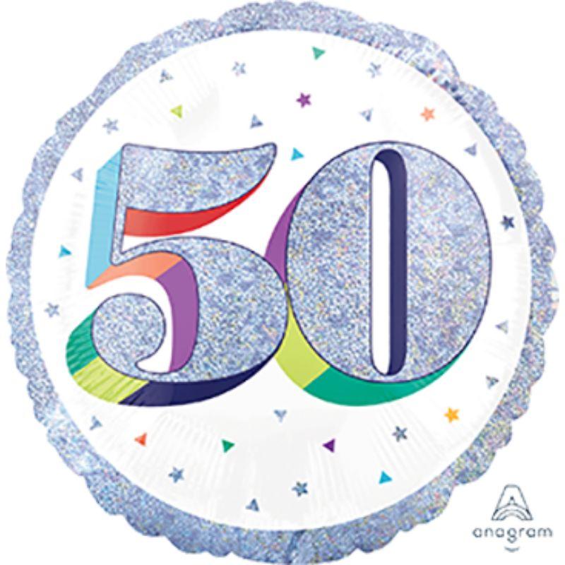 Holographic Heres to Your Birthday 50 Foil Balloon - 45cm