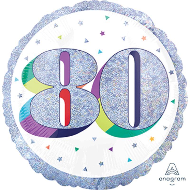 Holographic Heres to Your Birthday 80 Foil Balloon - 45cm