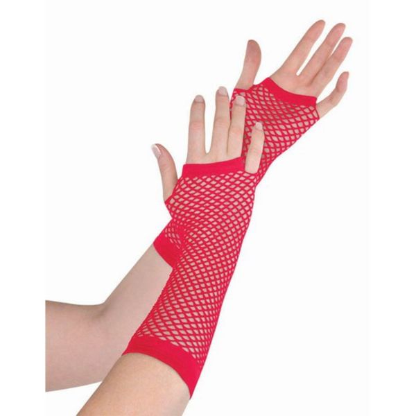 Red Long Fishnet Gloves
