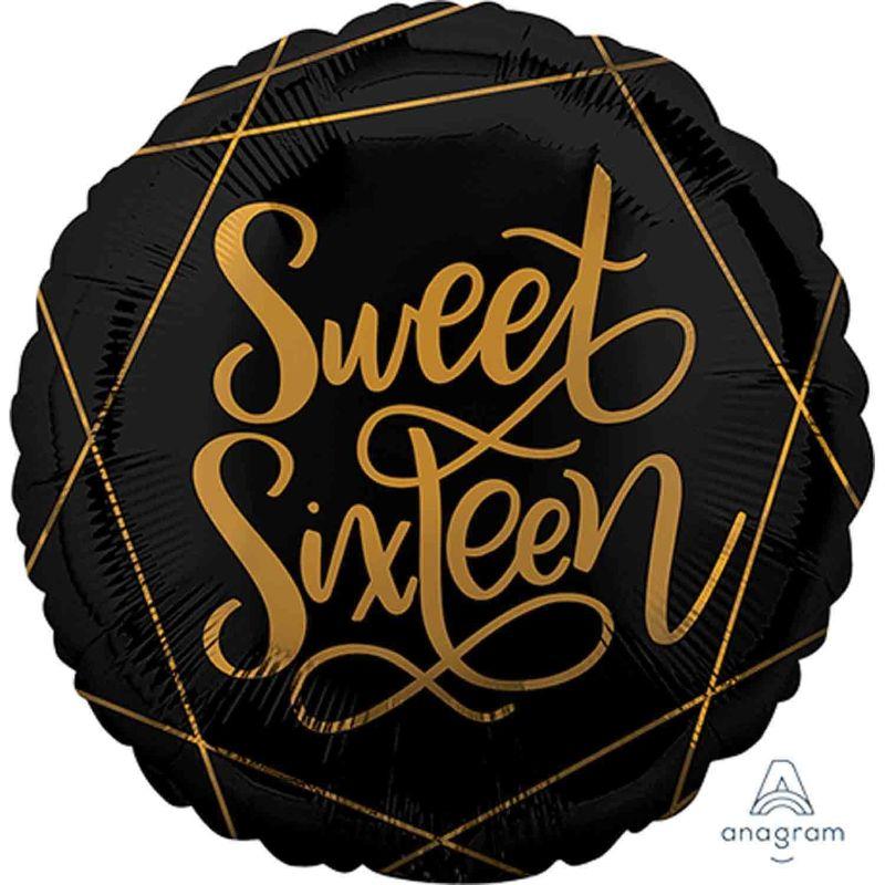 Elegant Sweet Sixteen Black & Gold Foil Balloon - 45cm
