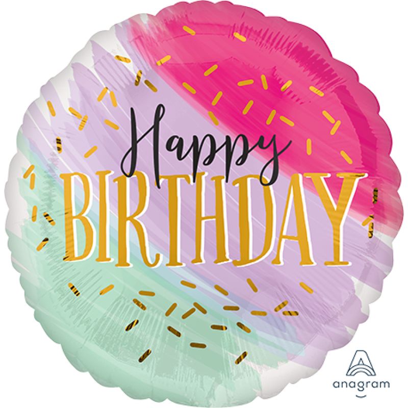 Watercolour Happy Birthday Standard Foil Balloon - 45cm