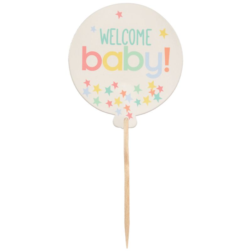 24 Pack Neutral Picks Welcome Baby Cupcake Toppers