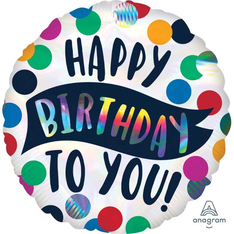 Holographic Iridescent Time to Party Happy Birthday To You Foil Balloon - 45cm