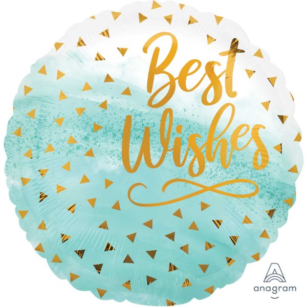 Best Wishes Gold Confetti Standard Round Foil Balloon - 45cm