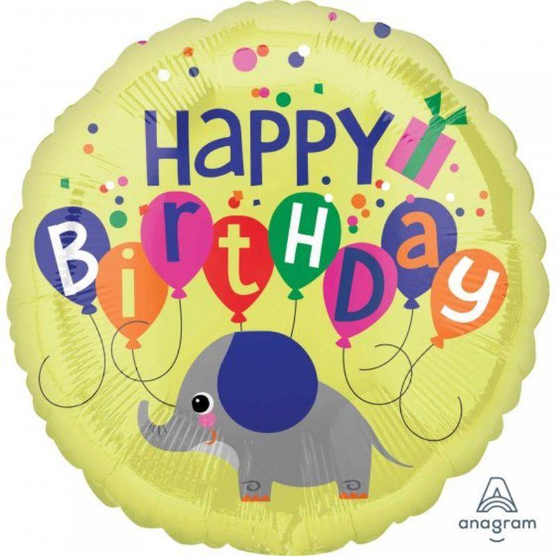Elephant Happy Birthday Foil Balloon - 45cm - The Base Warehouse