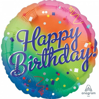 Happy Birthday Fancy Type Rainbow Foil Balloon - 45cm - The Base Warehouse
