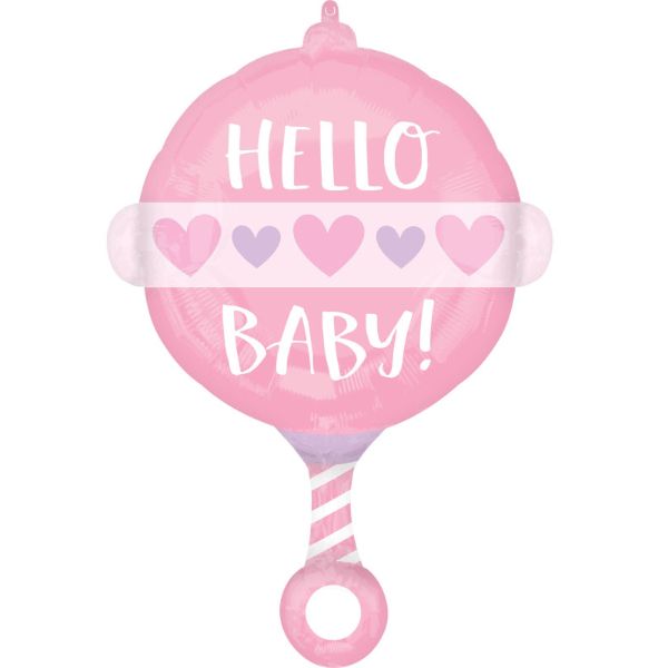 Baby Girl Rattle Hello Baby Foil Balloon - 43cm x 60cm