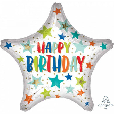 Jumbo Happy Birthday Stars and Dots Star Foil Balloon - 71cm - The Base Warehouse