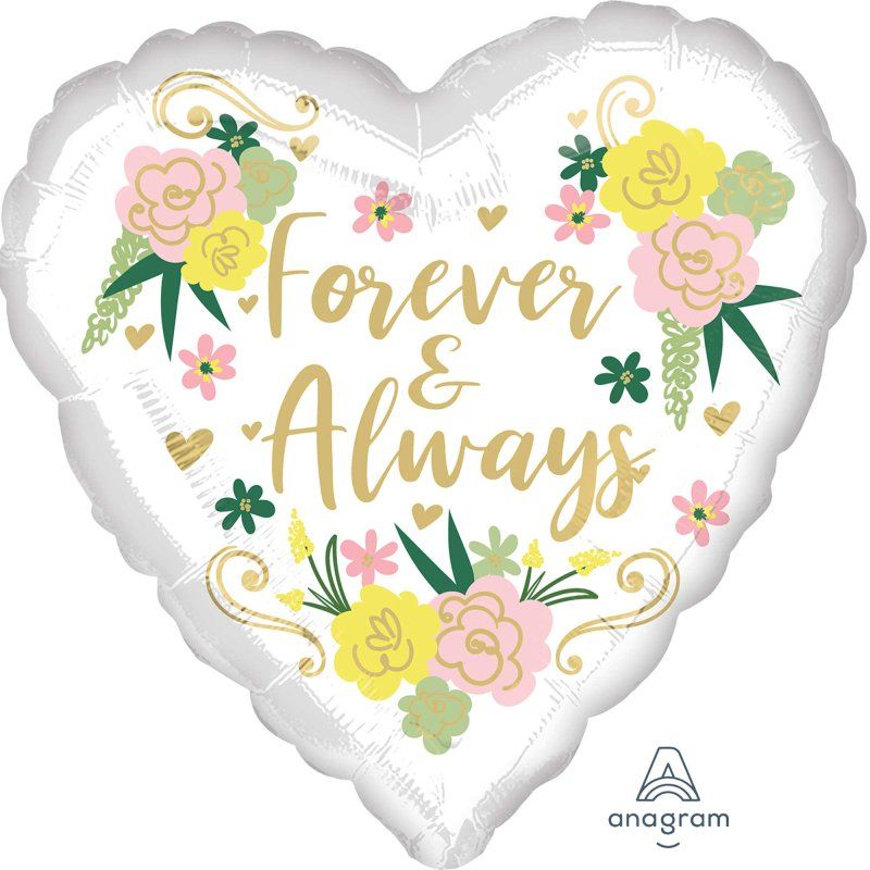 Forever & Always Floral Heart Foil Balloon - 45cm
