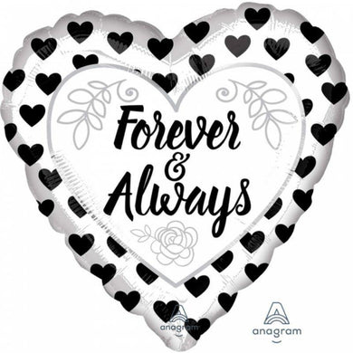 Forever & Always Black & White Foil Balloon - 45cm - The Base Warehouse