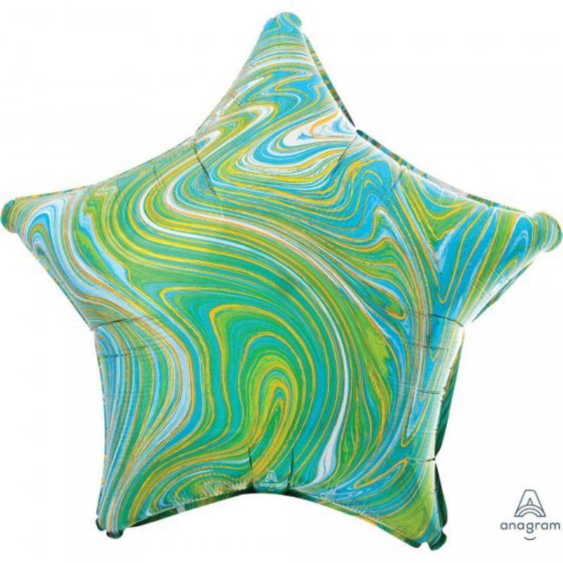 Marblez Blue Green Star Foil Balloon - 45cm - The Base Warehouse
