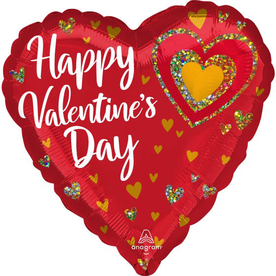 Standard HX Happy Valentines Day Glitter Hearts Foil Balloon - 45cm