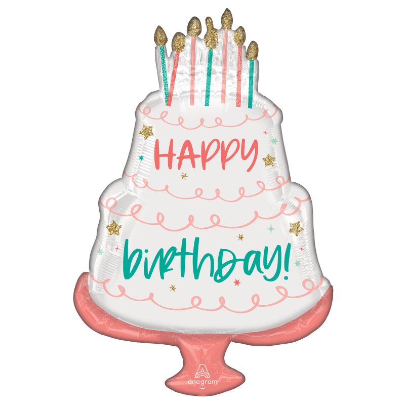 Supershape Happy Birthday Cake Day Foil Balloon - 53cm x 71cm
