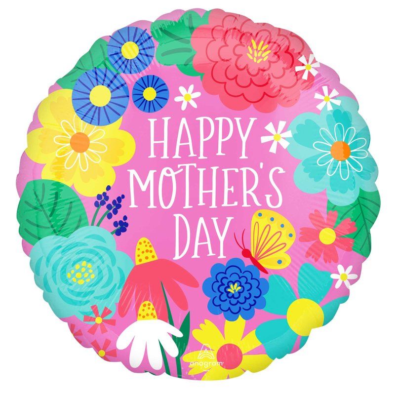 Happy Mothers Day Pretty Flowers in Pink Standard Foil Balloon - 45cm