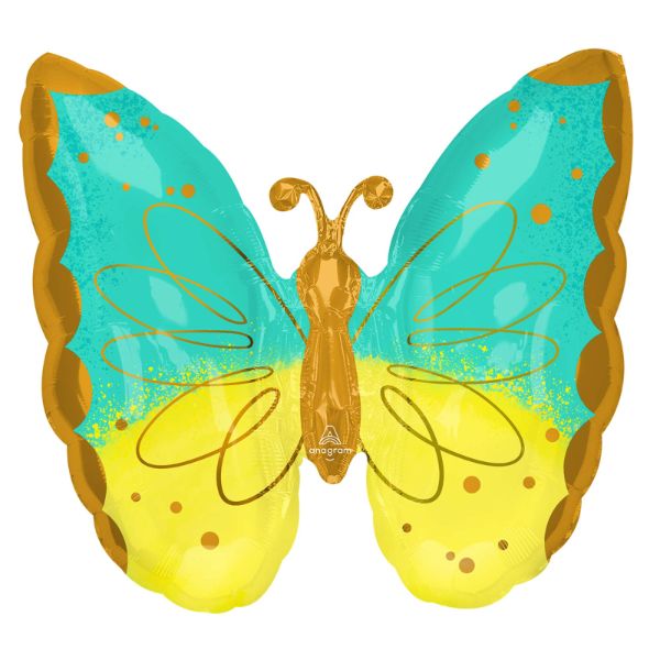 Mint & Yellow Supershape Butterfly Foil Balloon - 63cm x 63cm