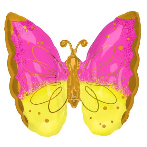 Pink & Yellow Supershape Butterfly Foil Balloon - 63cm x 63cm