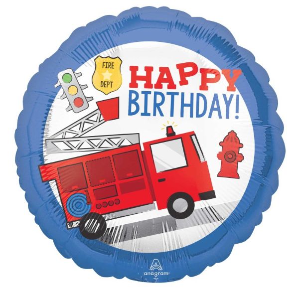 First Responder Fire Truck Happy Birthday Foil Balloon - 45cm