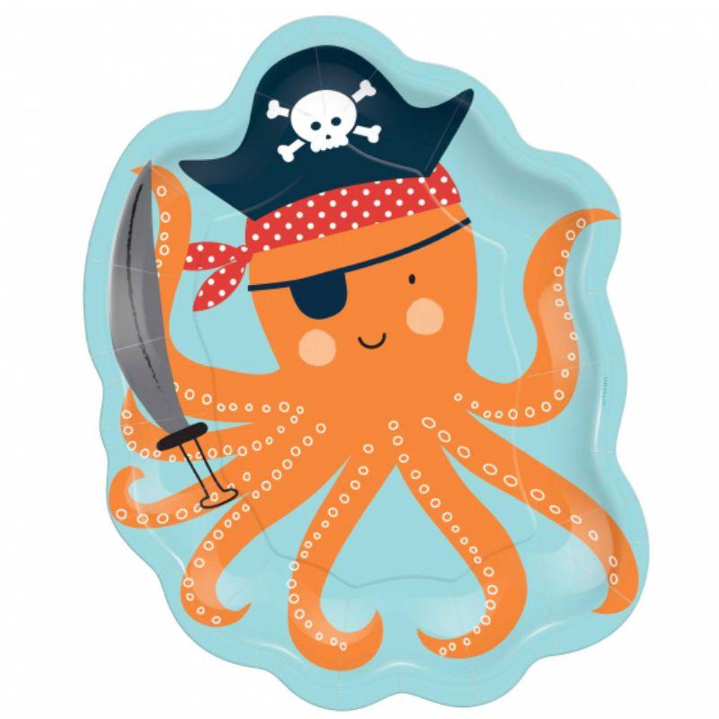 8 Pack Ahoy Birthday Octopus Shaped Paper Plates - 17cm x 22cm