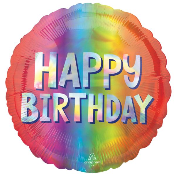 Silver Ombre Holographic Happy Birthday Foil Balloon - 45cm
