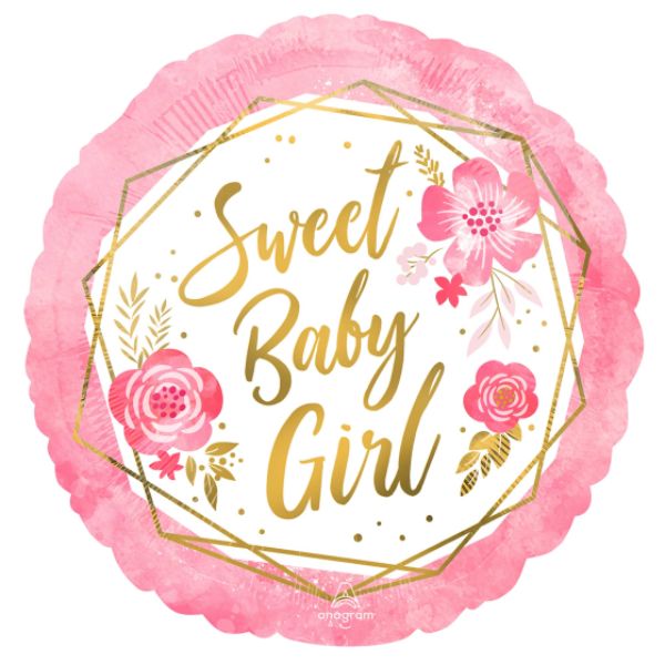 Sweet Baby Girl Floral Foil Balloon - 45cm