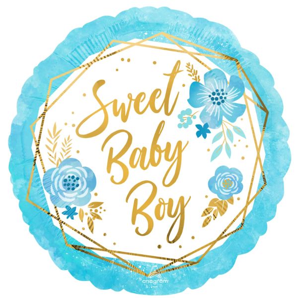 Sweet Baby Boy Floral Geo Foil Balloon - 45cm