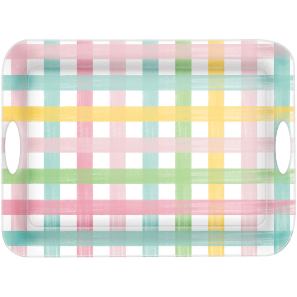Spring Gingham Reusable Melamine Tray With Handles - 49cm x 36cm