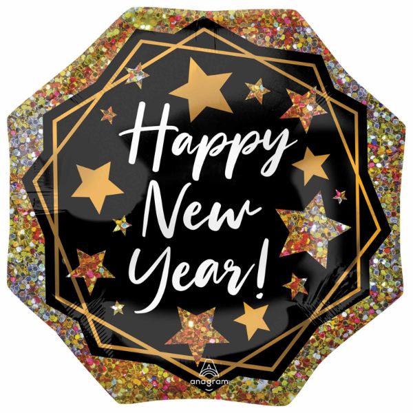 SuperShape Happy New Year Gold Sparkle Foil Balloon - 55cm x 55cm
